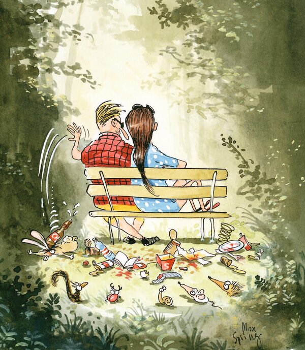 Abfall | © Cartoon: Max Spring / Arbeitsgemeinschaft für den Wald (AfW) Abfall | © Cartoon: Max Spring / Arbeitsgemeinschaft für den Wald (AfW)